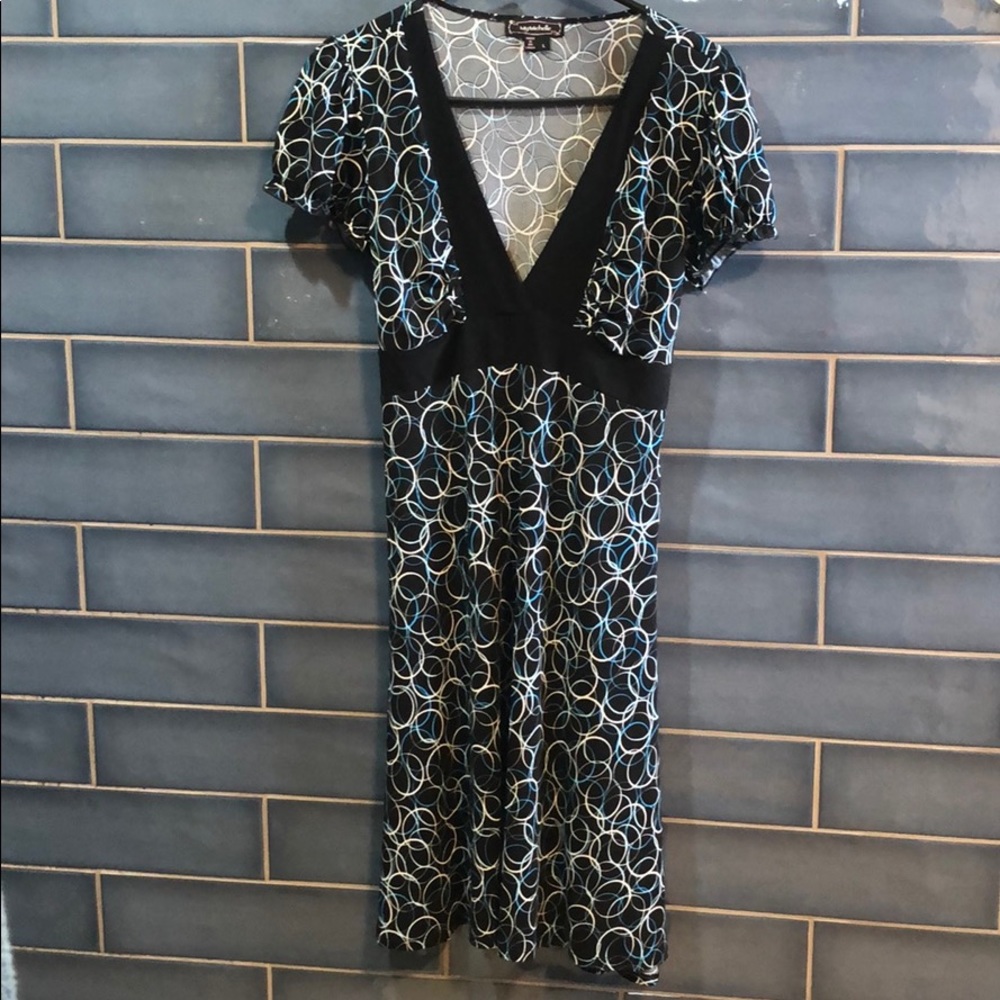 V-neck trimmed dress black blue white size L